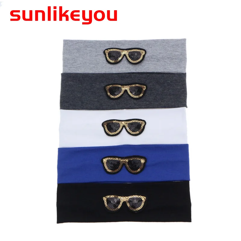 Sunlikeyou Toddler Turban Sequins Cartoon Glasses Cotton Elastic Newborn Hair Band Accessories Boys Girls Baby Headbands |