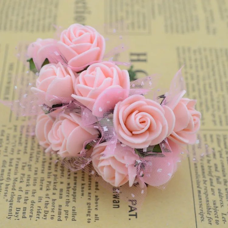 ПЭ цветы DIY Мини розы имитация пены материал с пряжей ручной работы венок цветами