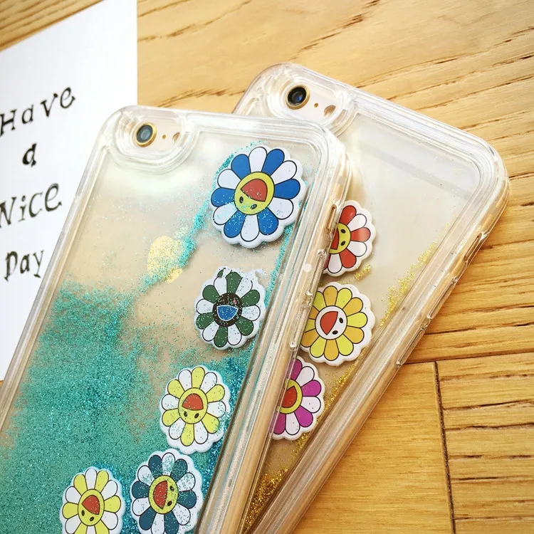 2016 Новых Прибыть прекрасный Блеск 3D Подсолнечника динамические liquid Quicksand Clear PC phone