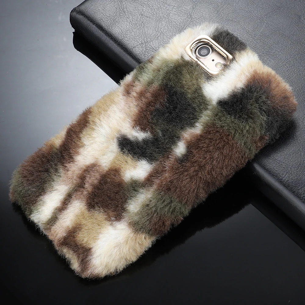 L-FADNUT For iPhone X Case Xr Xs Max 7 8 6 6S Plus 5 5S SE Cover Camouflage Army Green Plush Soft TPU Silicone Bumper Fur Cases |