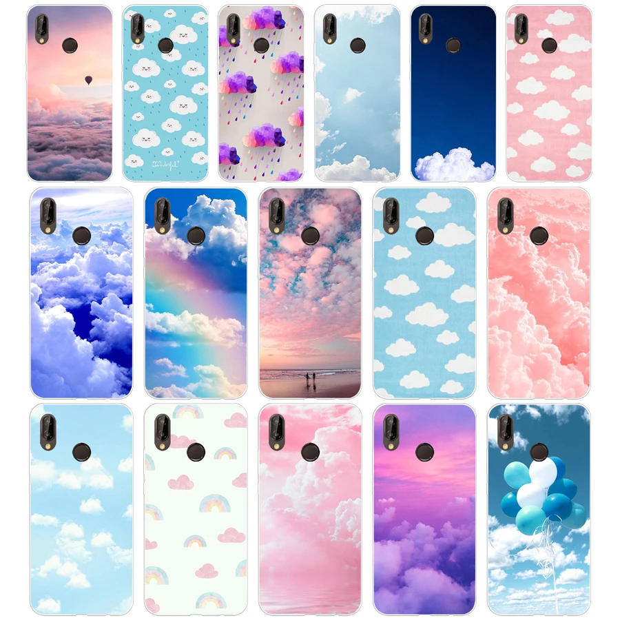 Мягкий силиконовый чехол из ТПУ для huawei p 20 lite pro y6 254 mate 10 2017 H с облаками на голубом