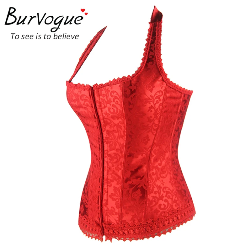 Женский корсет бюстье Burvogue черный красный кружевной с бретельками overbust|bustier