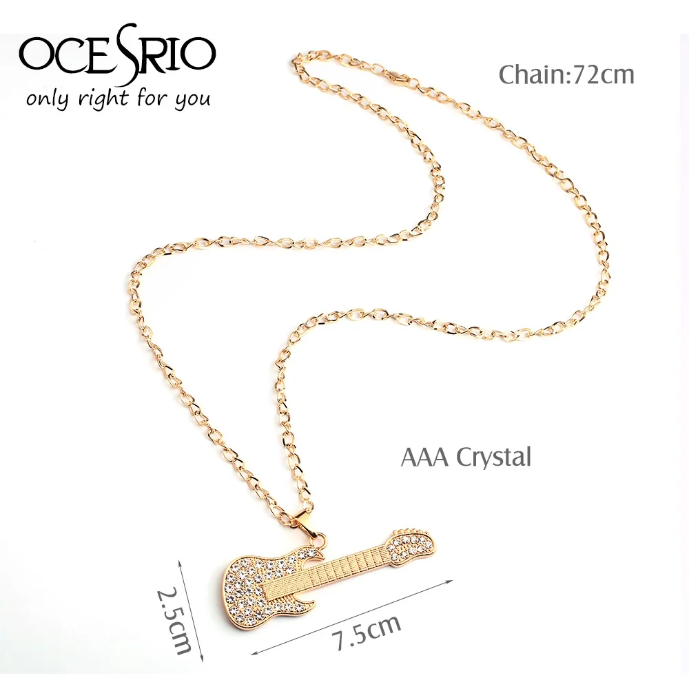 Крутое золотистое большое колье с кулоном гитара хрустальной музыкой золотая