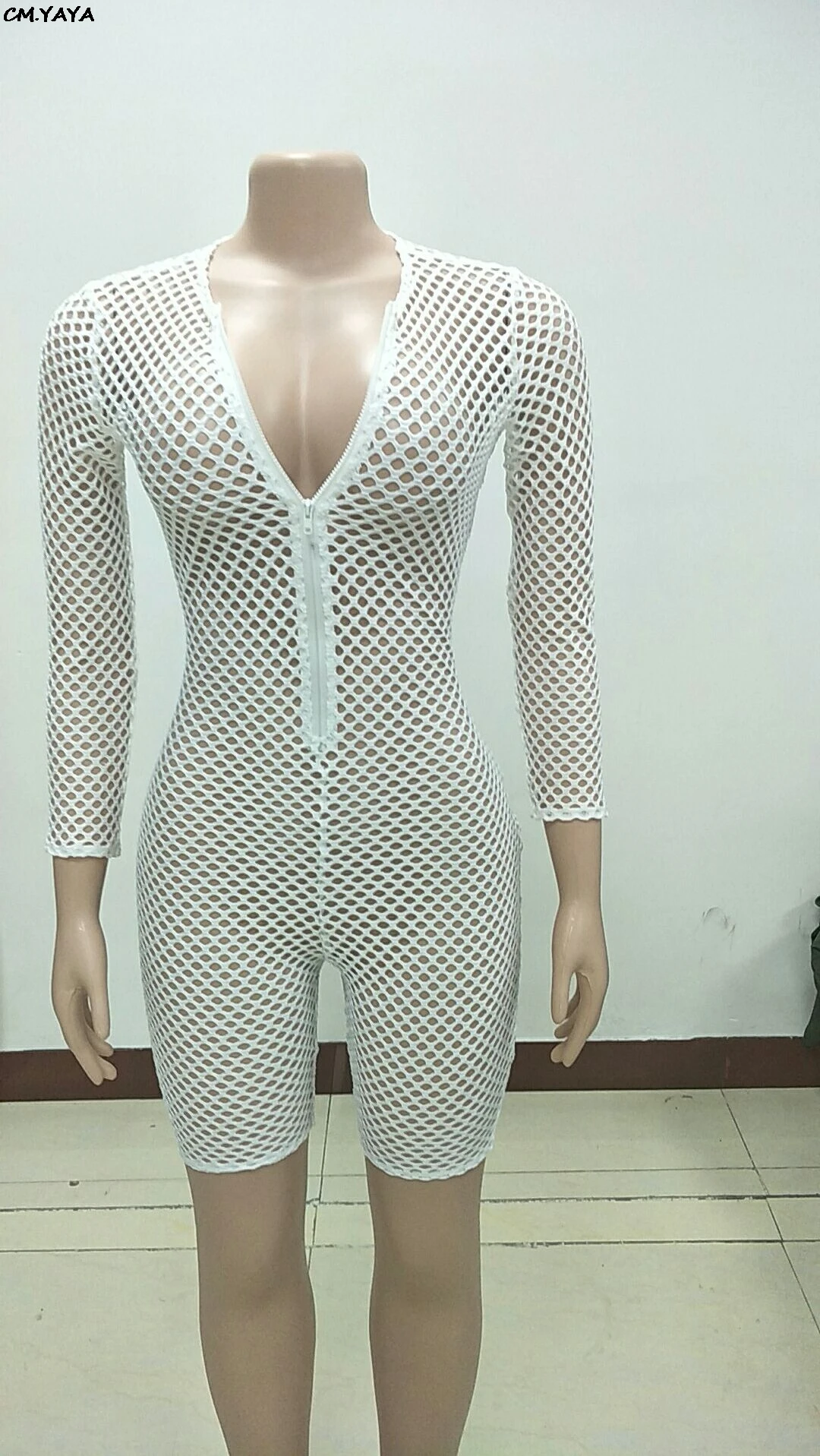 Новинка 2019 женский летний газовый сетчатый прозрачный комбинезон до колен с