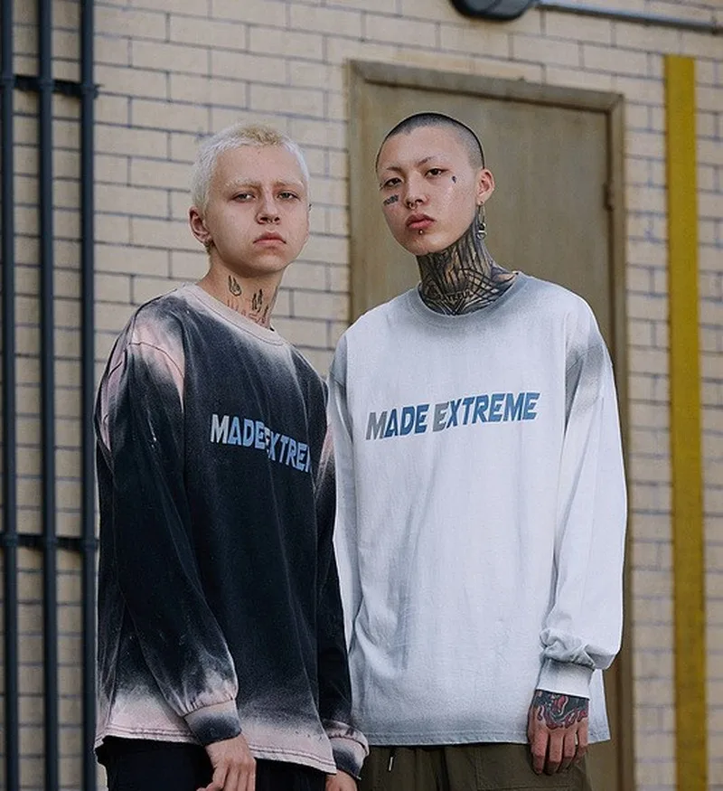 Окрашенные галстуком толстовки оверсайз Мужская футболка с длинными рукавами в