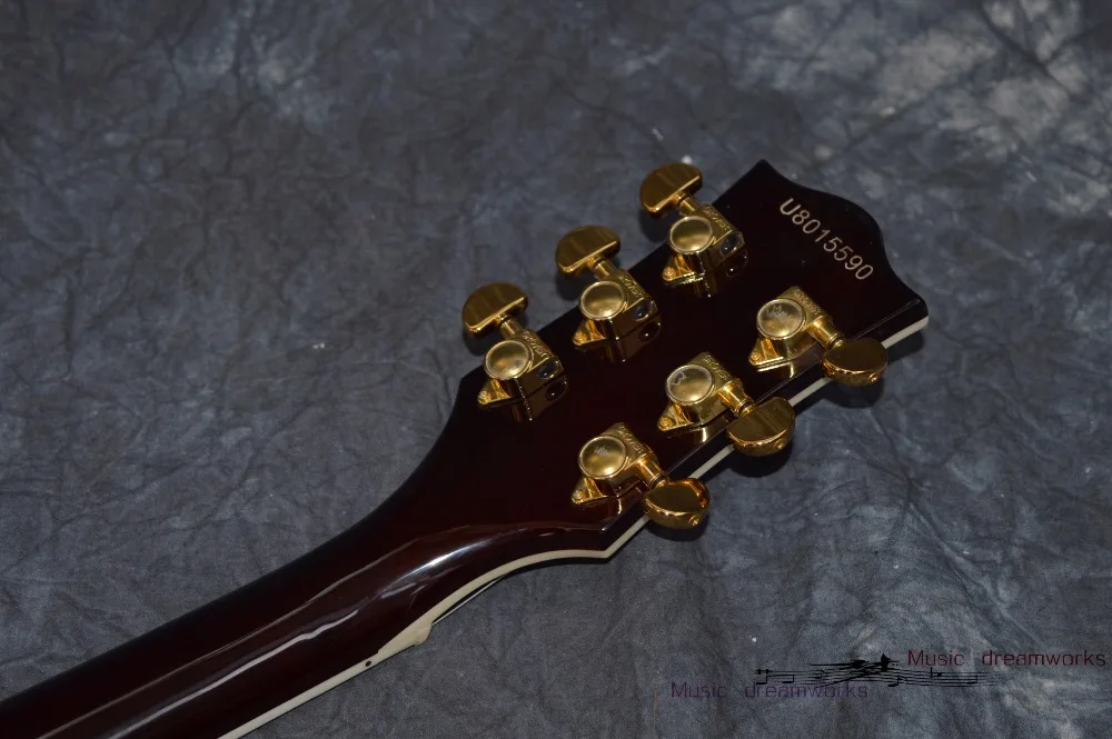 Китай OEM Полые джазовые электрогитары темно-Красного цвета вина с Bigsby тремоло Золотой Аппаратные средства