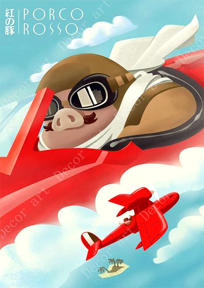 Хаяо Миядзаки мультфильм аниме Kurenai No Buta Porco Rosso холст картины винтажные крафт