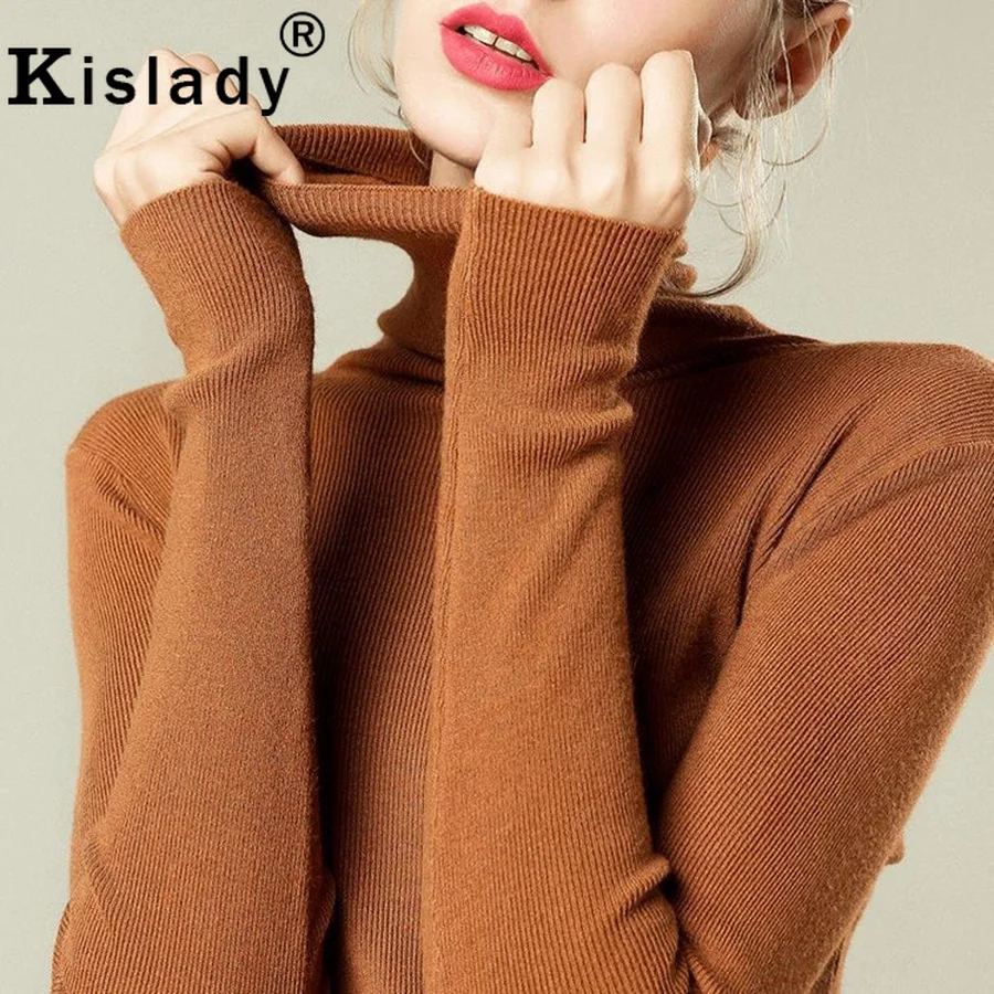 2019 Fall Winter Women's Turtleneck Sweater High Quality Slim OL Harajuku Sweaters Black Khaki Korean Christmas Pullover | Женская