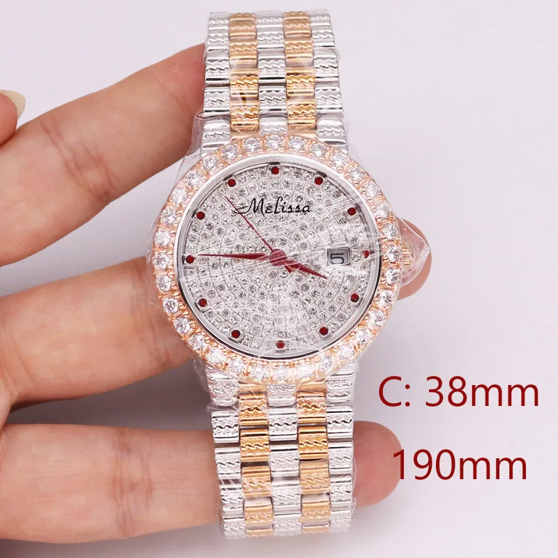 C Large Rose Gold Распродажа! Скидка Melissa Авто Дата Кристалл Стразы женские часы мужские часы мov из Японии не Мода часы девушки подарочная коробка - Цвет: C Large Rose Gold