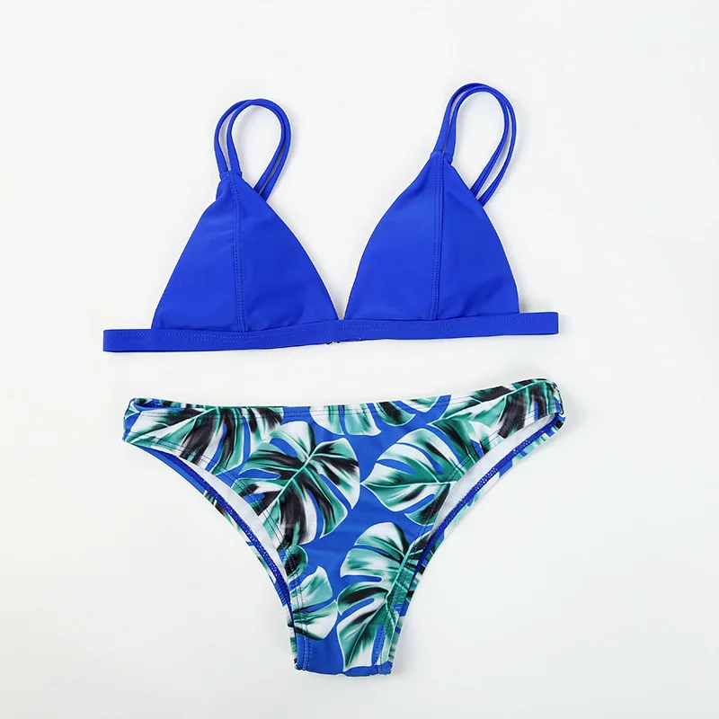 Женский комплект бикини с цветочным принтом зелеными листьями белый купальник