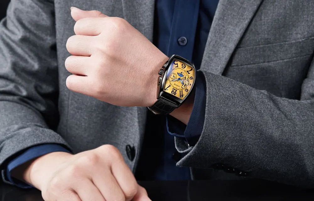 SEWOR, новинка, черные, золотые, Tonneau Tourbillon, автоматические механические часы для мужчин, ремешок из натуральной кожи, мужские часы, мужские наручные часы