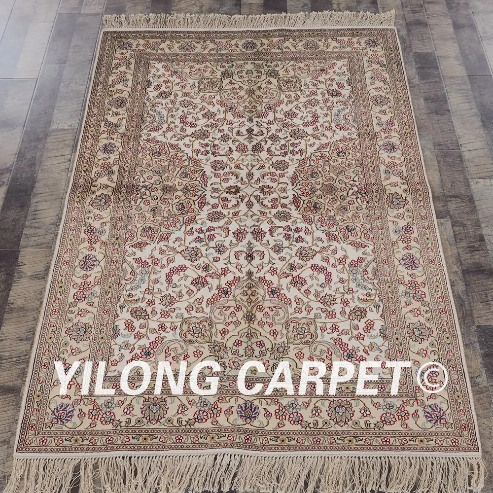 YILONG 4 'x 6' Тебриз ковер ручной работы бежевый vantage цветочный тонкий восточный