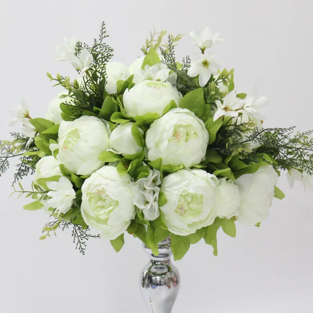White green A На заказ 35 см Искусственный цветок мяч центральный+ 1 м пионы ряд цветов композиция поставка Декор свадебная АРКА стол цветок bouqet - Цвет: White green A