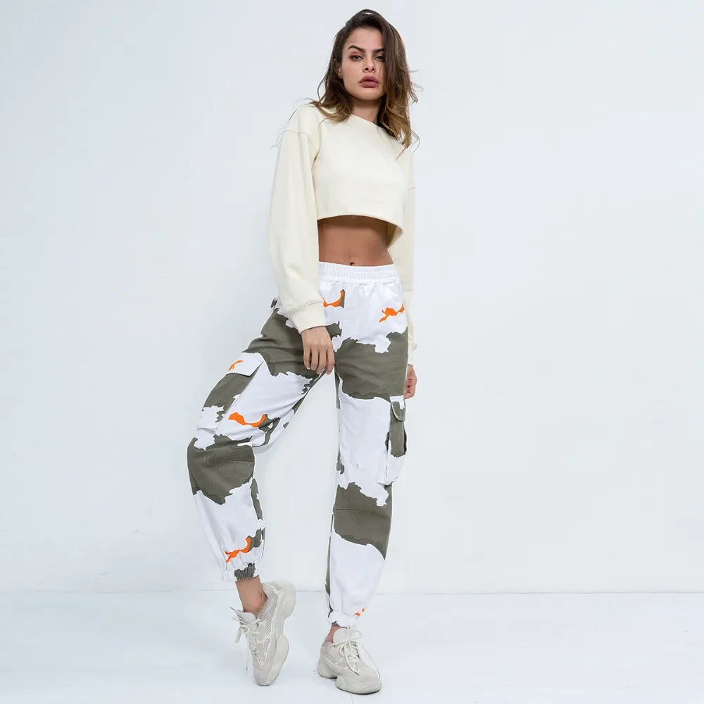 спортивные штаны женские 2019 карго брюки с высокой талией большого размера