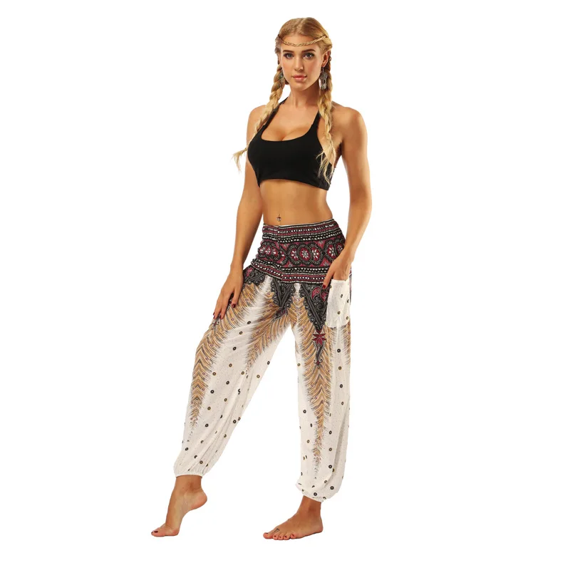Women Lightly Sport Clothes Travel Seaside Relax Belly Dance National Wind Wide Leg Pants Female Yoga Digital Print Pant | Спорт и