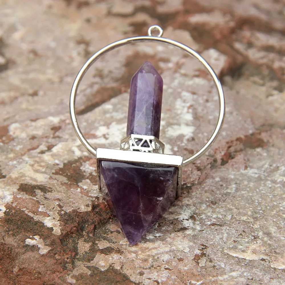 

100% Natural Purple Amethyst Quartz Carved Pyramid Pendant Reiki Stone Pointed Crystal Energy Healing Polished 1pc