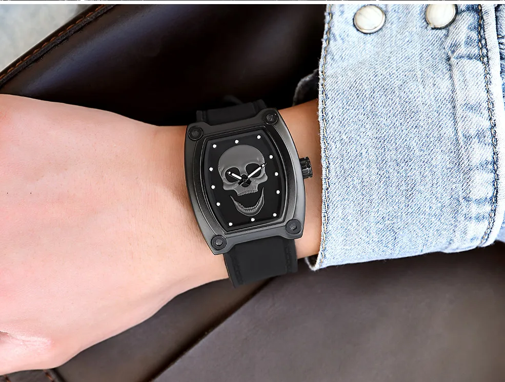 BAOGELA nouveau Спорт кварцевые squelette montres bande de Silicone грудь для люминисцентных crâne montre-браслет homme Relogios Mascu