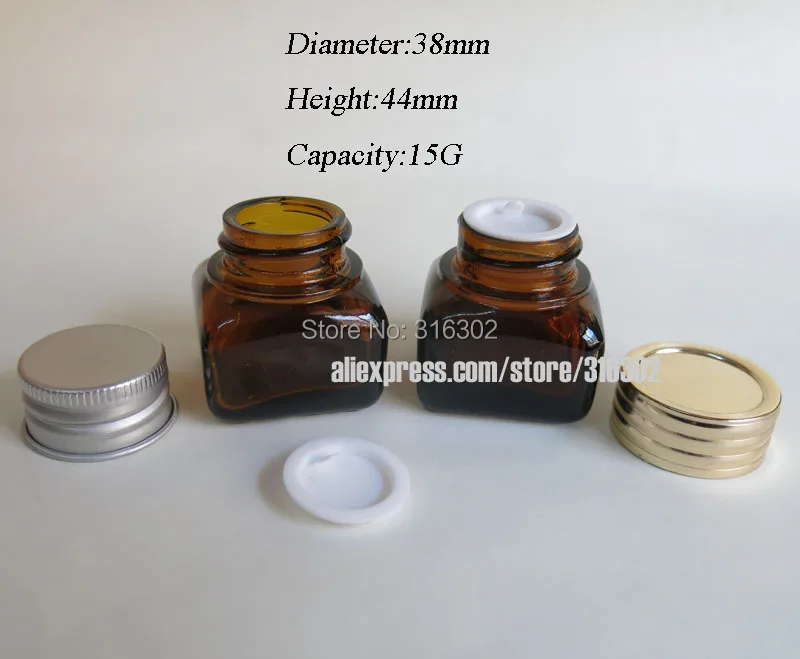200х15 г маленькая пустой Янтарный стеклянный баночка с алюминиевыми крышками 15