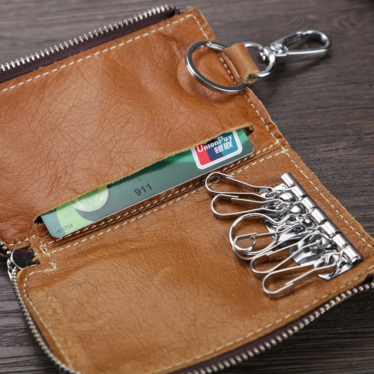 

eTya High Quality Cowhide Key Case Travel Women's Men's Large Capacity Soft Genuine Leather Card Purse Housekeeper Key Wallets