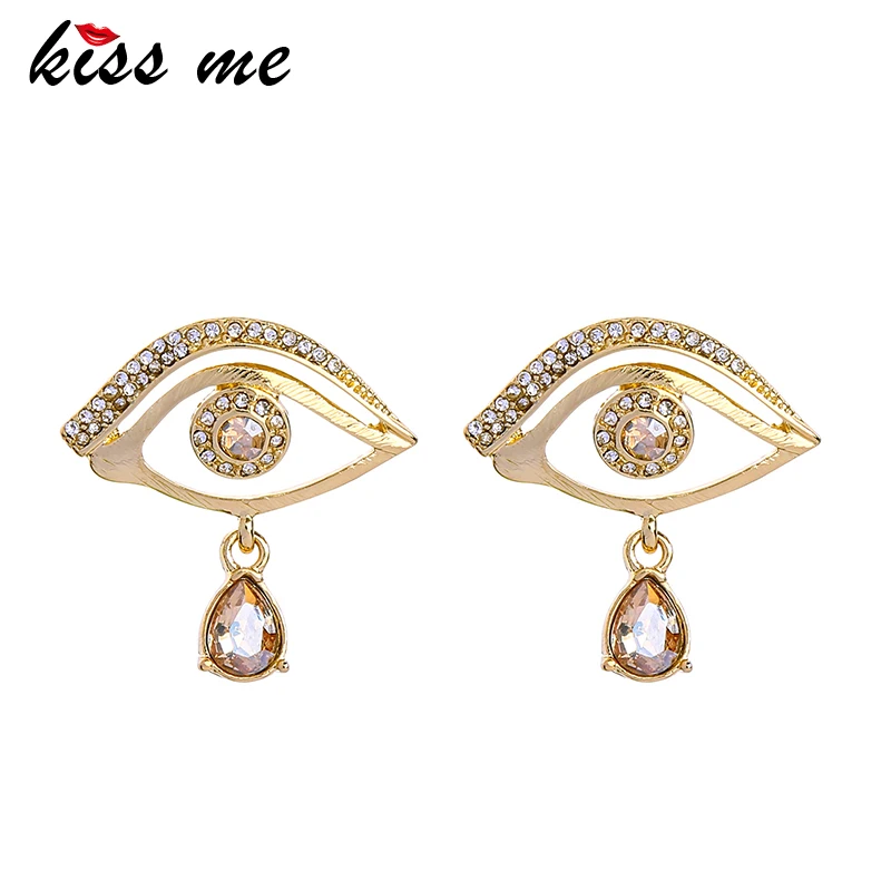 Женские корейские серьги KISS ME простые золотого цвета с кристаллами шампанского