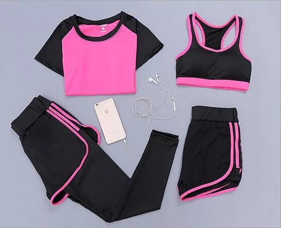 Женский комплект из 5 предметов для йоги быстросохнущие леггинсы шорты бега