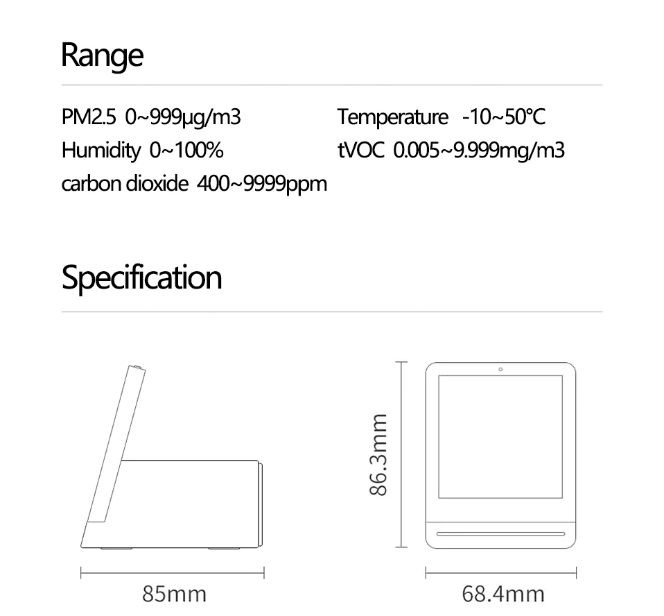 Детектор воздуха Xiaomi Clear Grass 3," retina сенсорный ips экран мобильный сенсорный контроль внутренний наружный детектор воздуха монитор