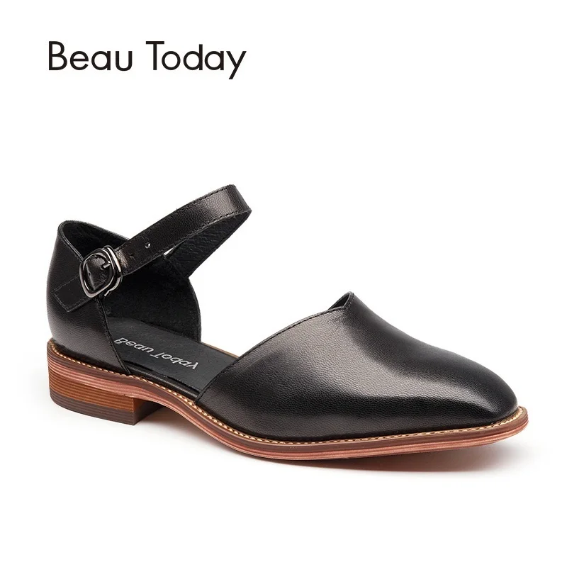 BeauToday/женские босоножки из натуральной кожи с квадратным носком и пряжкой на