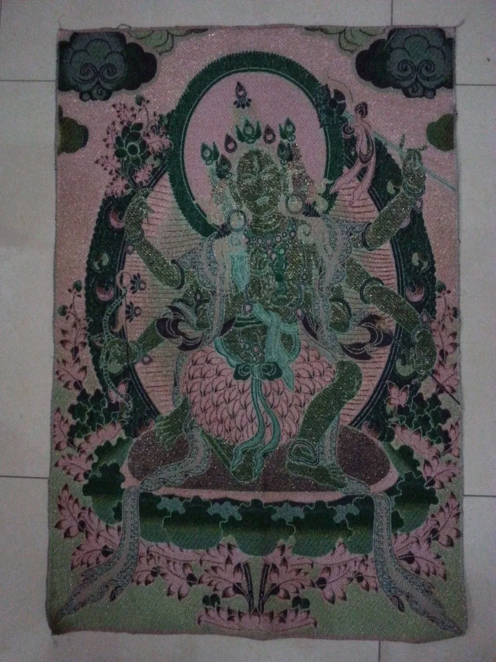 Красивый Тибетский сект буддийский инкрустированный шелк Будда Thangka