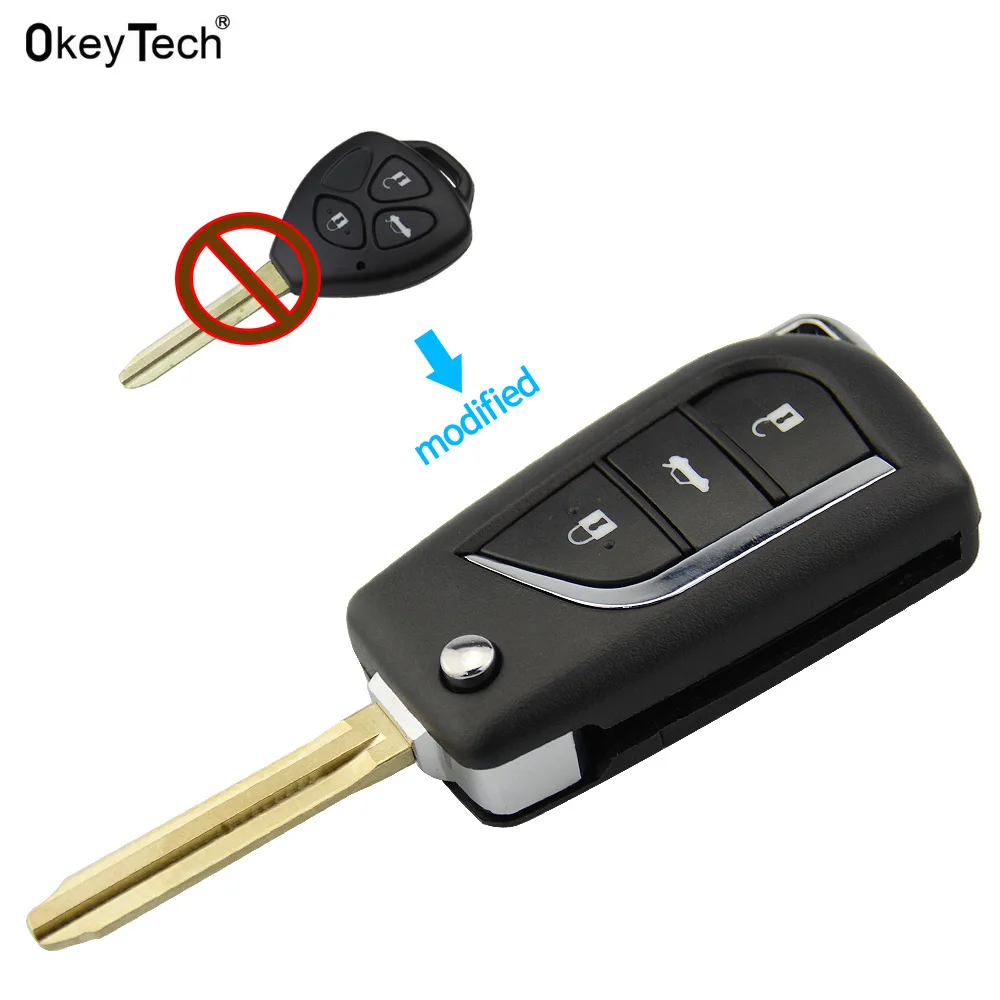 OkeyTech 3 кнопки модифицированный складной пульт дистанционного управления автомобильный ключ корпус Брелок чехол для Toyota Corolla Vios Rav4 EX VIOS Toy43 blade