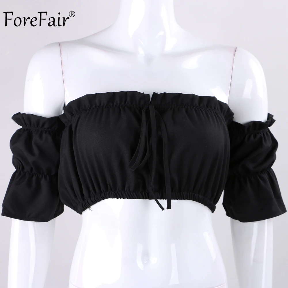 ForeFair/летние кроп топы с открытыми плечами пикантные открытой спиной рукавами