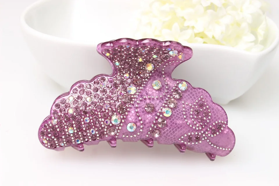 purple Изысканный Луна AB белый Хрустальная заколка Акриловые Волосы клипсы со стразами ювелирные изделия на волосы аксессуары для волос для Для женщин AA43 - Окраска металла: purple