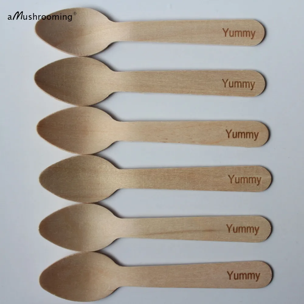 100 индивидуально выгравироанные надписи Yummy мини ложки небольшой десерт торт
