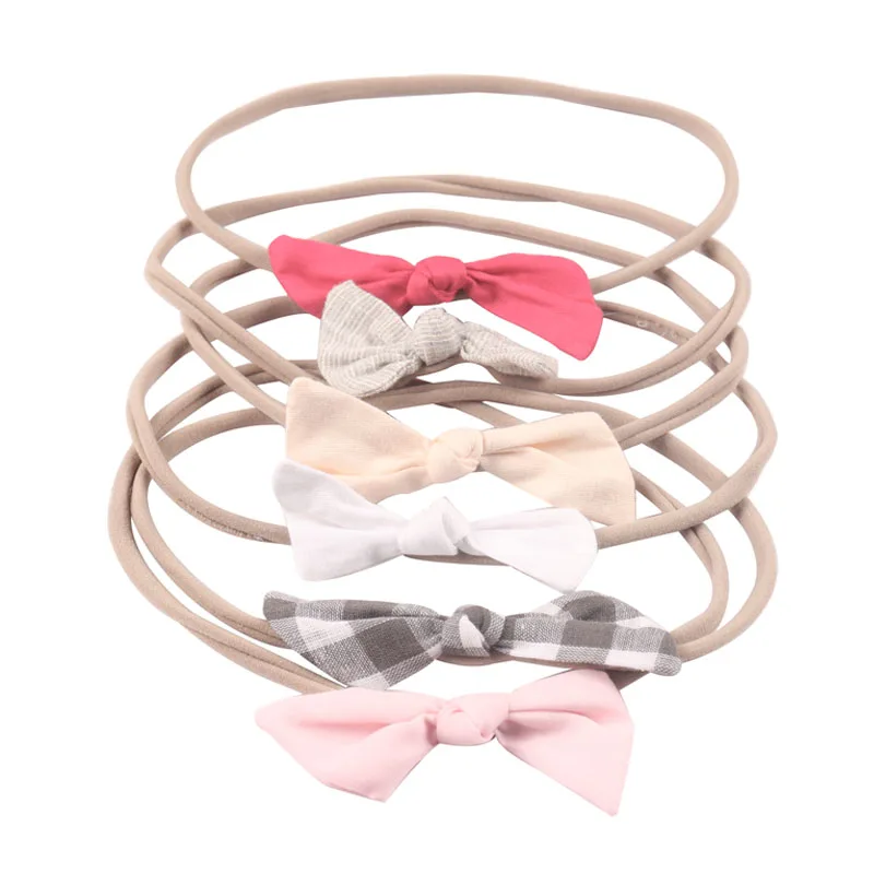 6 шт./компл. модные одноцветные ткани Hairbow нейлон волос резинки для волос для маленьких девочек; эластичные мягкие повязка на голову ручной работы женские аксессуары для волос