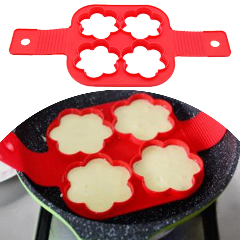 4Holes Round/Square/Heart/Flower Shaped Silicone Pancake Maker DIY Egg Ring Nonstick Omelette Mold Bakeware Tools | Дом и сад