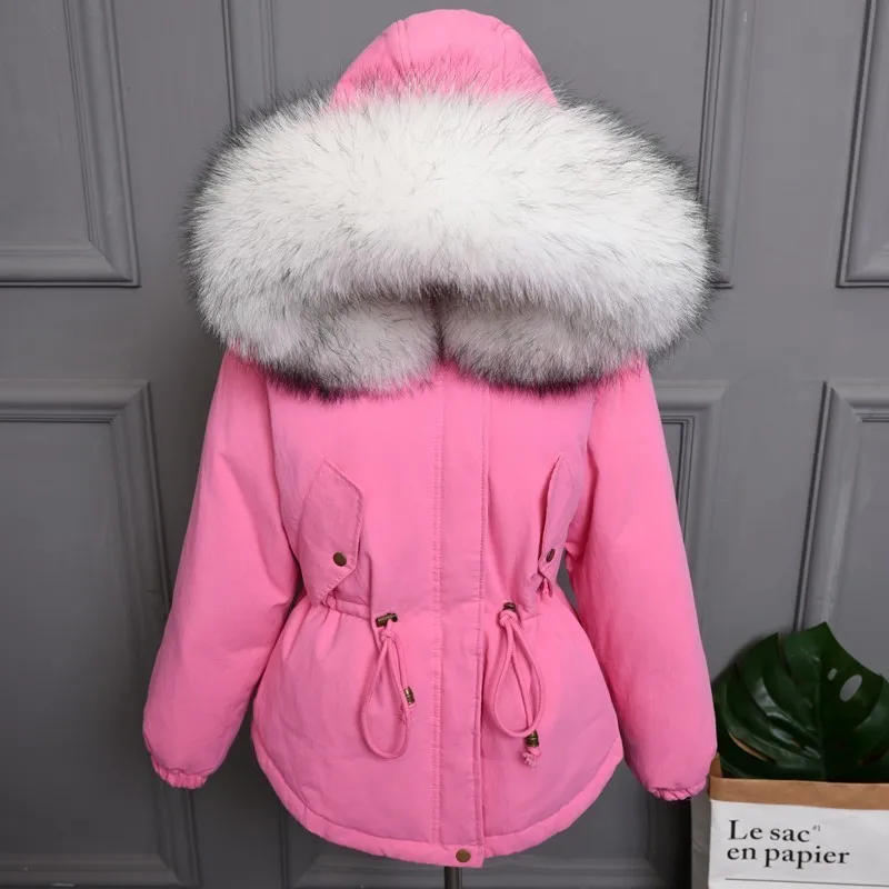 Pink white Plus size Natural Fur White Duck Down Winter Coat women's jacket with hood Thicken Warm women's down Parka chaqueta mujer YRE05 - Цвет: Pink white