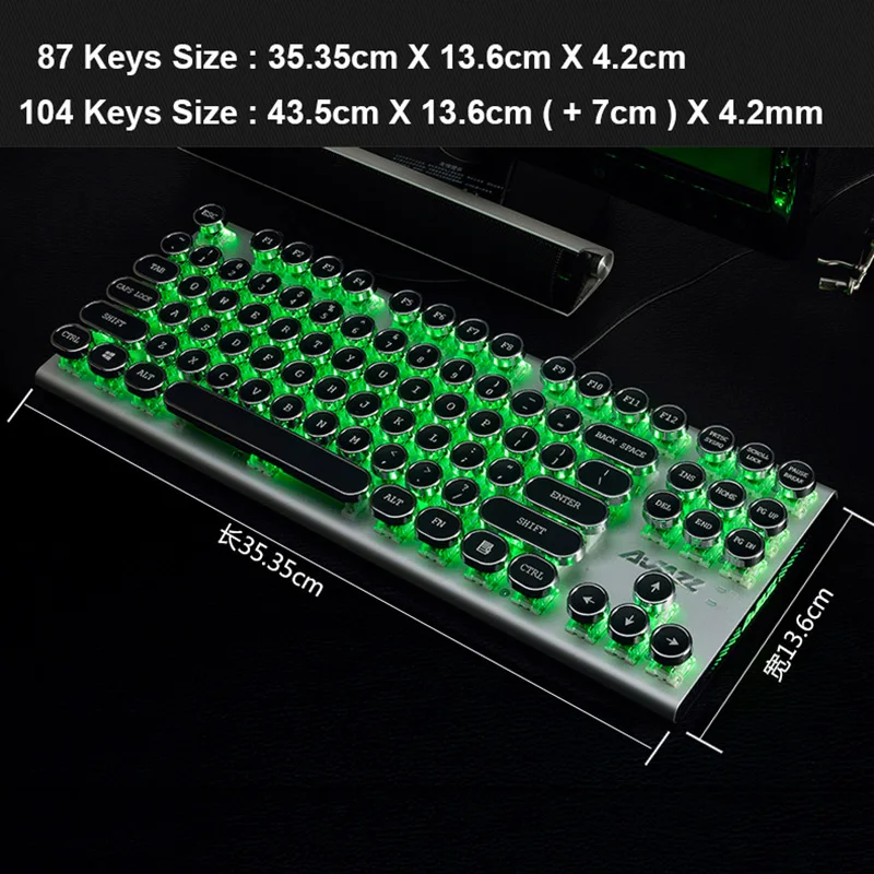 87/104 ключей Ajazz AK40 проводной панк Keycap зеленый/синий/смешанный LED подсветка USB