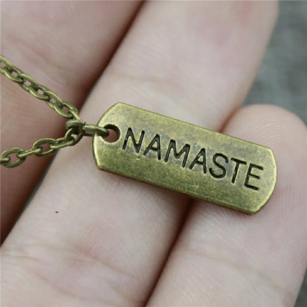 Namaste Tag 2 вида цветов Посеребренная античная бронза цвет 21x8 мм подвеска ожерелье
