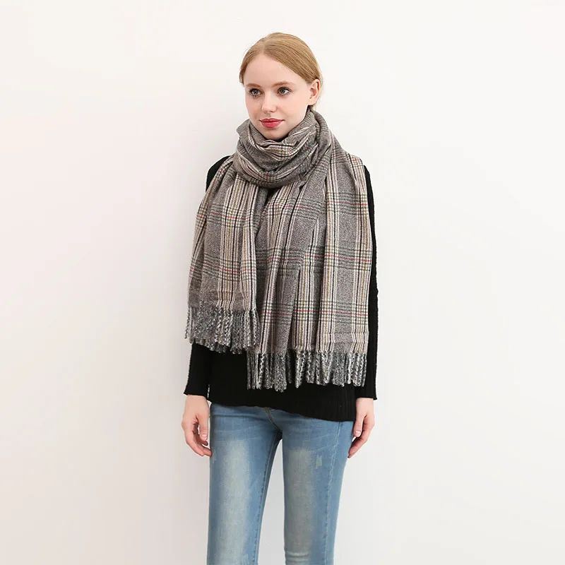Женский Длинный шарф в клетку бренд YILIAN Fashion зимний плотный кашемировый