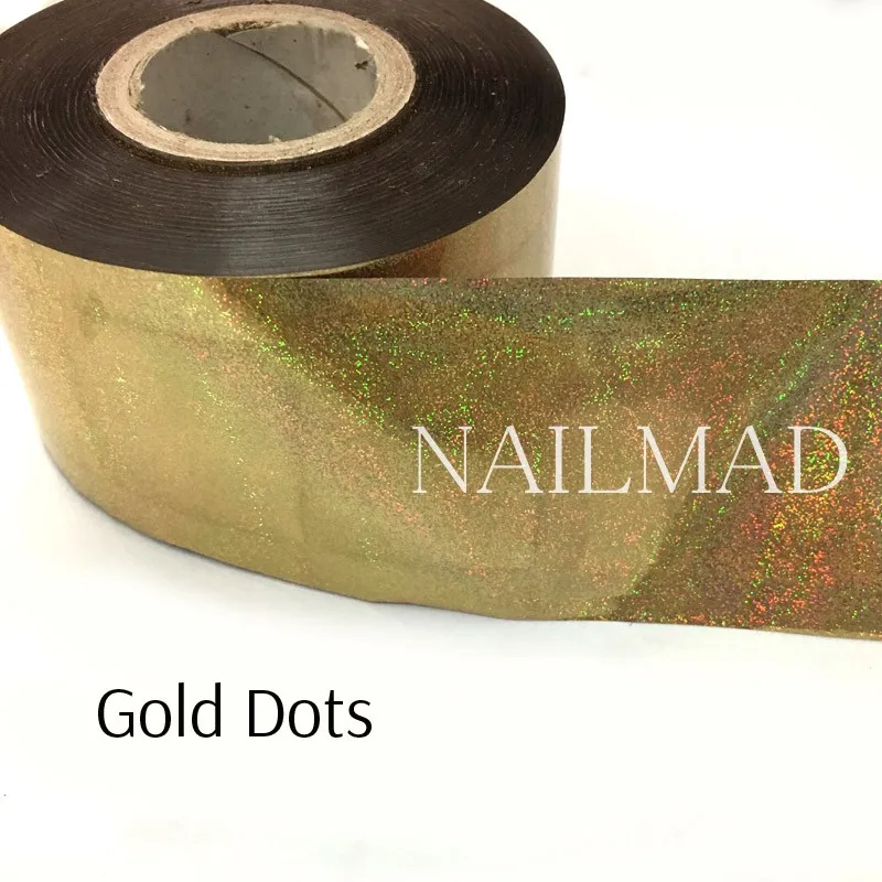 Gold Dots 1 рулон 120 м* 4 см Лазерная Радужная переводная Фольга для ногтей голографические точки песок Фольга для ногтей бумага дизайн ногтей Наклейка Маникюр украшение - Цвет: Gold Dots