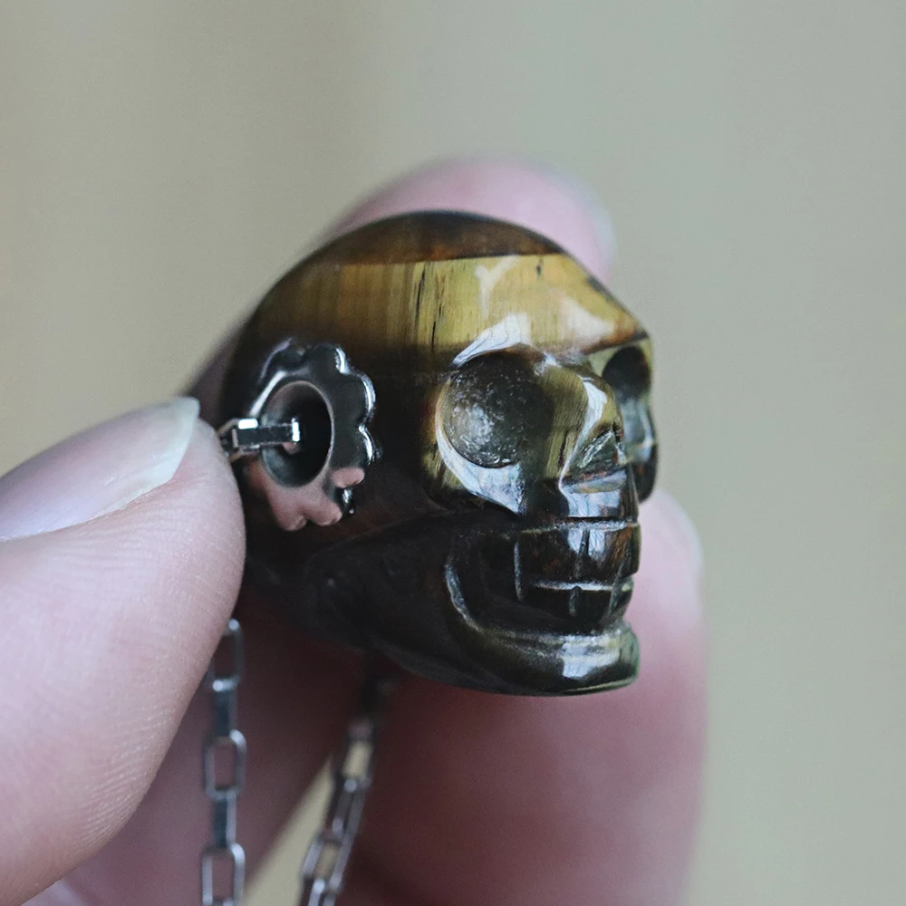 Подвеска Skeletion с черепом ожерелье для женщин и мужчин модное коричневое камнями