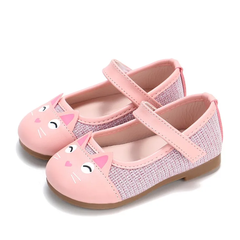 

Spring Autumn Princess Baby girls Cat Head Princess Small Shoes Cute Cats Leather Children's Shoes Pink Black Gold 0-6Ynew 2019