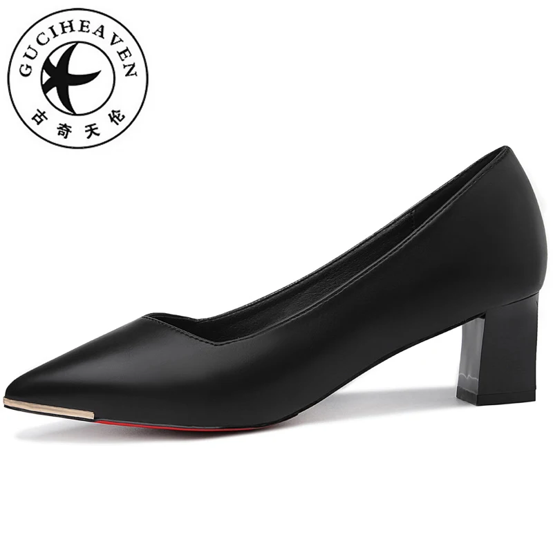 black Guciheaven/ г. Новая модель, женские туфли-лодочки без шнуровки офисные женские модельные туфли с закрытым носком высокий толстый каблук 5 см, металлический острый носок, винно-красный цвет - Цвет: black