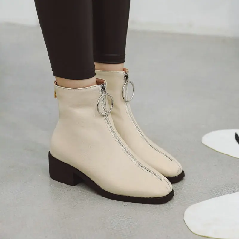Женские ботильоны на молнии с острым носком толстом каблуке размеры 34-43 | Обувь