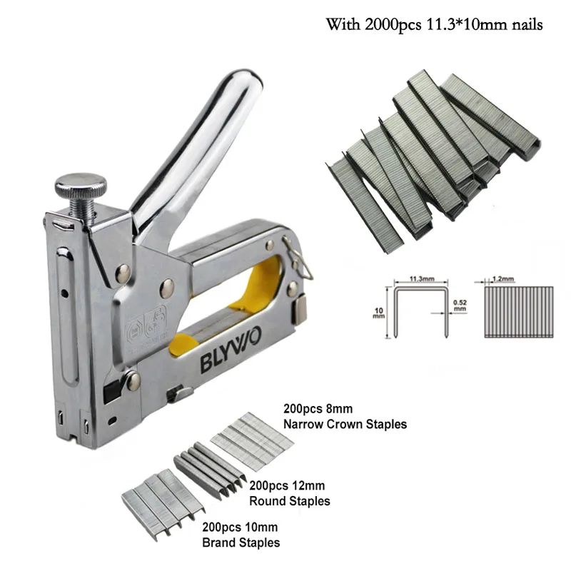 with 10mm nails 3 способа тяжелых условий мебельный степлер мебельный гвоздь темно-серая оправа с 600 шт скобы для деревянной двери обивки обрамление домашних инструментов - Цвет: with 10mm nails