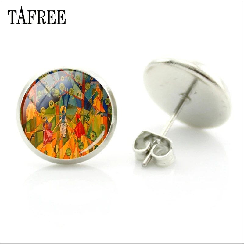 Серьги-гвоздики TAFREE 3D с абстрактной природной живописью модные популярные