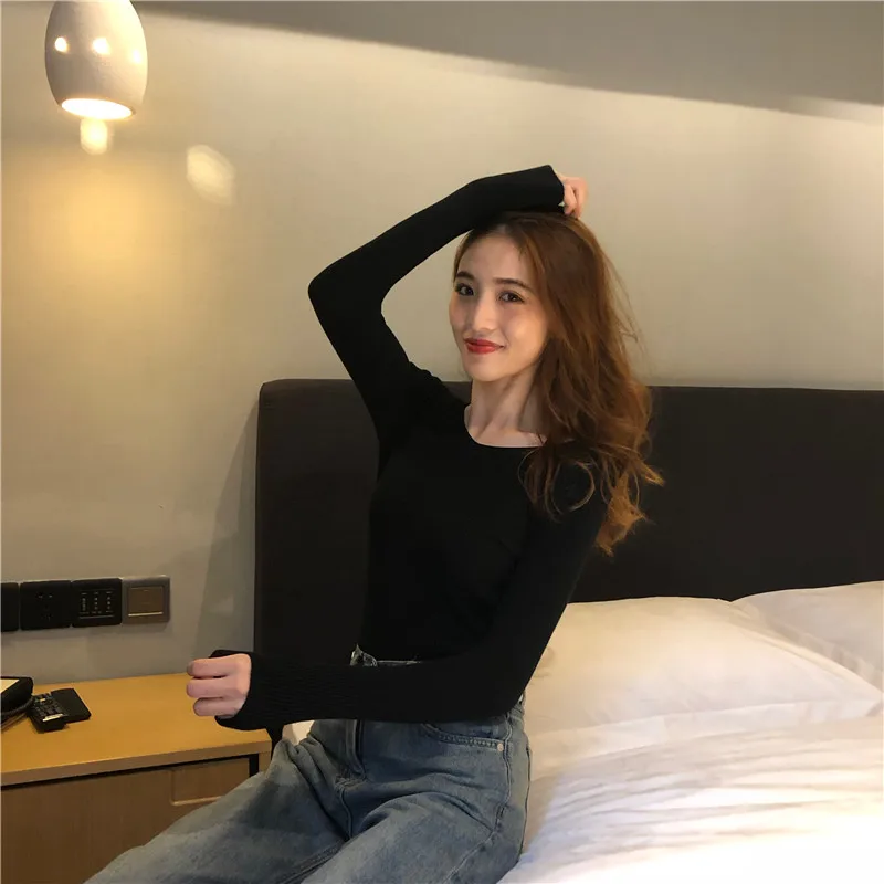 V-neck knit long-sleeve sets tight warm render blouse tide restoring ancient ways of cultivate one's morality show thin sweater | Женская