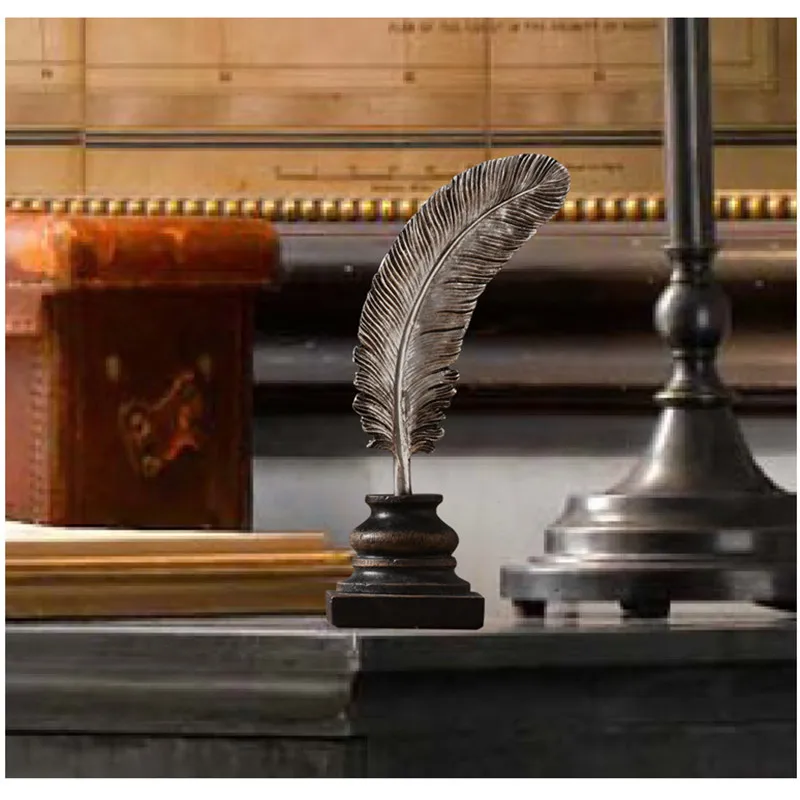 Нордическая Ретро Статуя в форме пера лист художественные фигурки Смола ремесло Европейские предметы интерьера аксессуары R1492 - Цвет: 8X25CM
