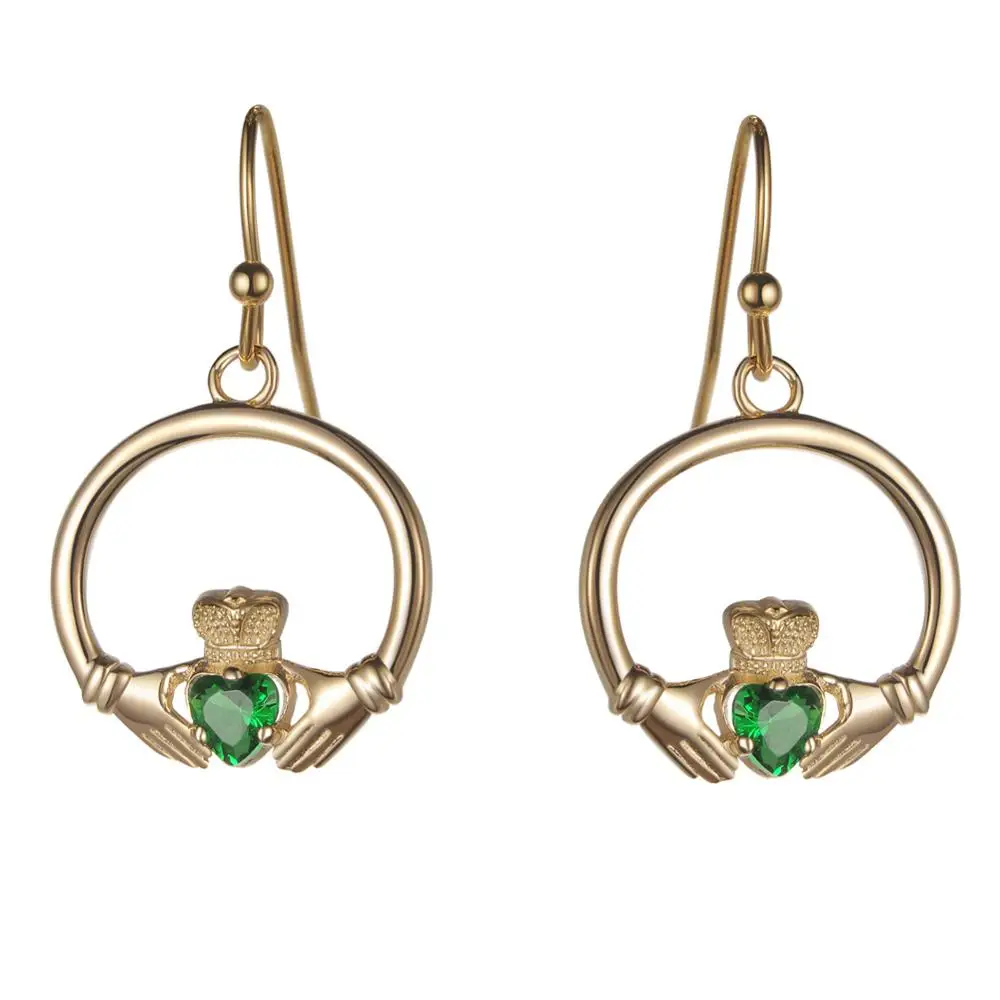 18K Gold 925 пробы серебро Изумруд CZ кубический цирконий ирландский Claddagh серьги для невесты для женщин матери день рождения рождественские подарки - Цвет камня: 18K Gold