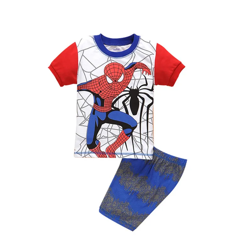 Одежда для мальчиков Пижама с суперменом шорты человеком-пауком комплект одежды
