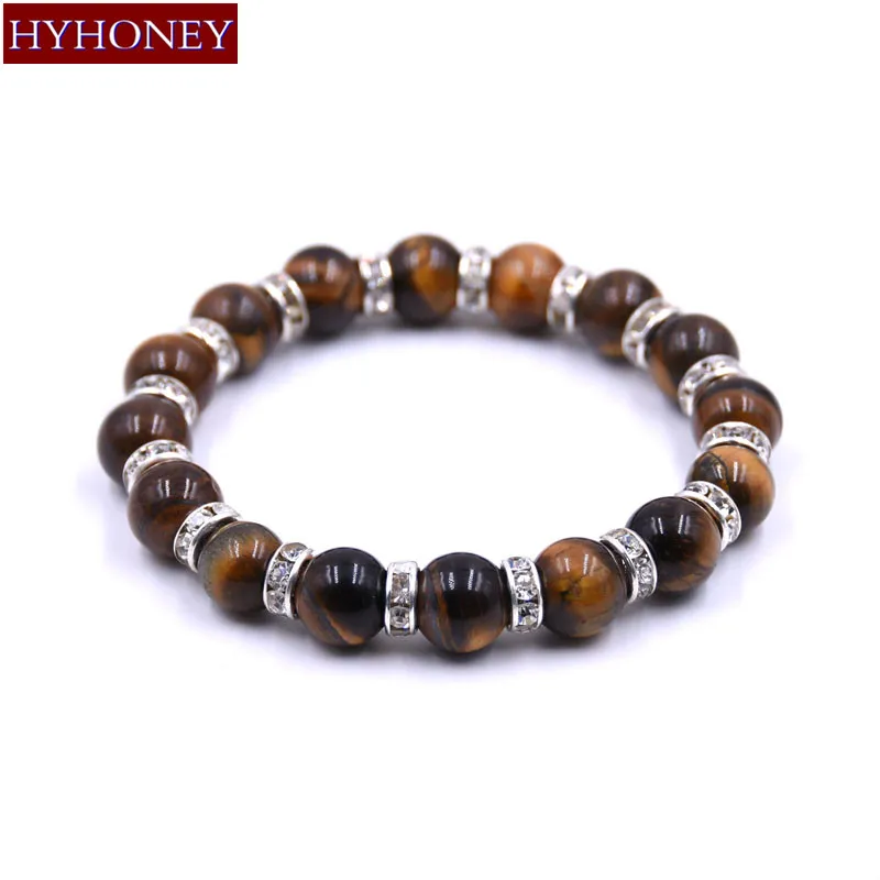 HYHONEY 10 мм бусины из натурального камня с кристаллами septa браслеты для женщин и